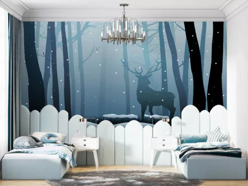Fotótapéta Misty Woods and Deer, 368 x 254 cm