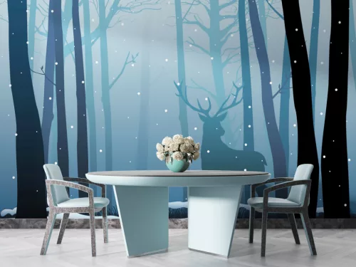 Fotótapéta Misty Woods and Deer, 368 x 254 cm