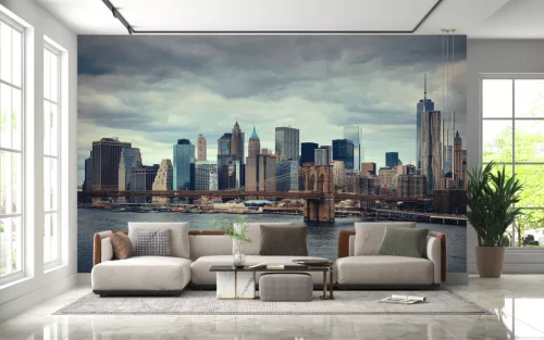 Fotótapéta New York, Manhattan, and Brooklyn Bridge - Evening Panorama Skyline, 368 x 254 cm