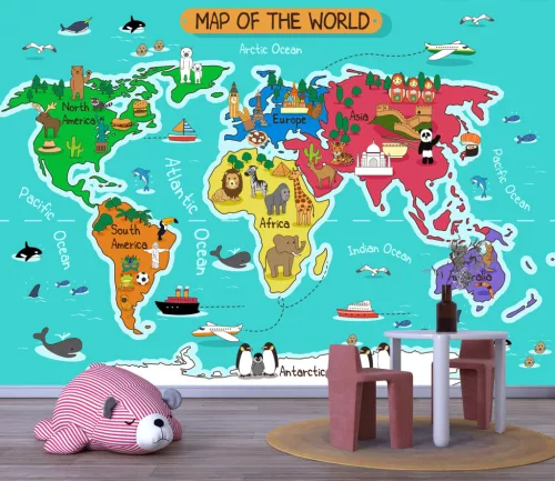Fotótapéta Animals Map of the World, 368 x 254 cm