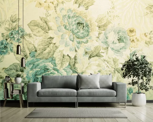 Fotótapéta Vintage Blue Toned Floral Victorian Pattern, 368 x 254 cm