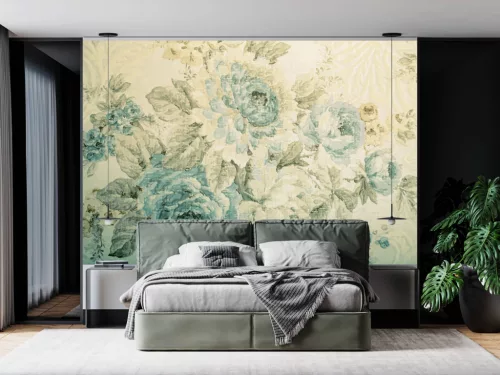 Fotótapéta Vintage Blue Toned Floral Victorian Pattern, 368 x 254 cm