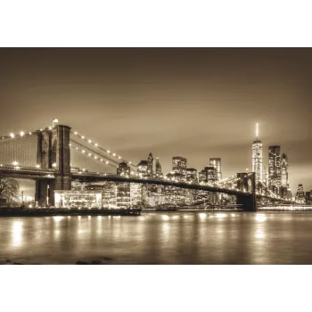   Fotótapéta Brooklyn Bridge and Manhattan Downtown Skyline at Dusk in Sepia, 368 x 254 cm