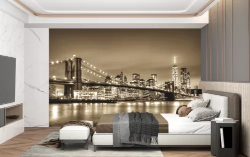 Fotótapéta Brooklyn Bridge and Manhattan Downtown Skyline at Dusk in Sepia, 368 x 254 cm