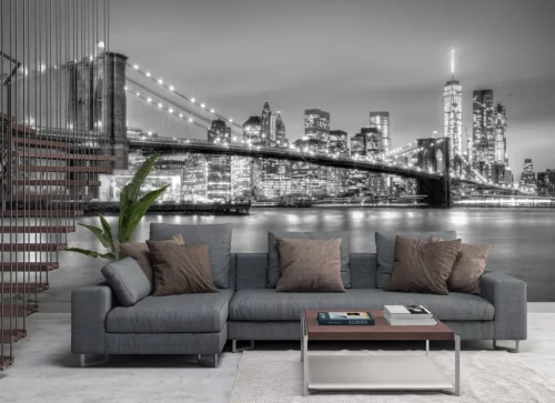 Fotótapéta Brooklyn Bridge and Manhattan Downtown Skyline Black and White, 368 x 254 cm
