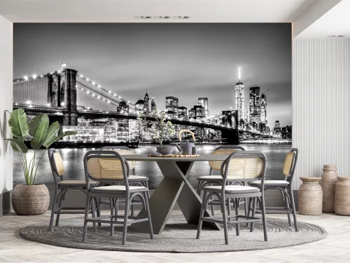 Fotótapéta Brooklyn Bridge and Manhattan Downtown Skyline Black and White, 368 x 254 cm