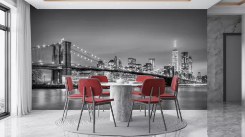 Fotótapéta Brooklyn Bridge and Manhattan Downtown Skyline Black and White, 368 x 254 cm