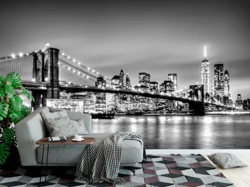 Fotótapéta Brooklyn Bridge and Manhattan Downtown Skyline Black and White, 368 x 254 cm