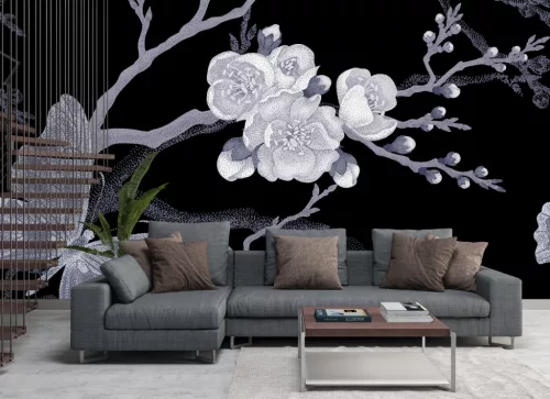 Fotótapéta Sakura Branch and Butterflies in Victorian Style, 368 x 254 cm