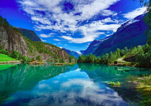 Fotótapéta Natural Norvegian Maountain and Lake Landscape, 368 x 254 cm