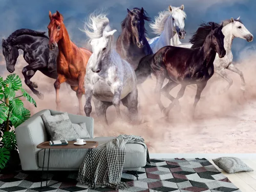 Fotótapéta Horse Herd Run in Desert Dust Storm, 368 x 254 cm
