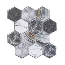   Csempematrica, 3D Öntapadós falpanel, Hatszögletű márvány szürke, 30x30 cm