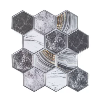   Csempematrica, 3D Öntapadós falpanel, Hatszögletű márvány szürke, 30x30 cm