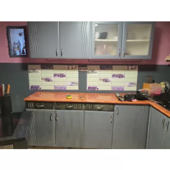 3D PVC falpanel Lila virág, halvány zöld alapon  mintás