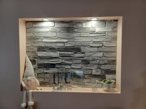3D PVC falpanel Ezüstszürke palakő mintás