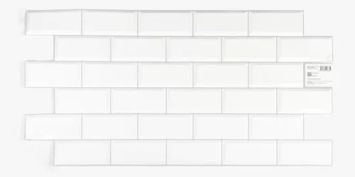 3D PVC falpanel Fényes fehér metrócsempe mintás szürke fugával