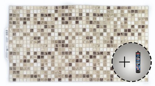 3D PVC falpanel Bézs márvány mozaik mintás csomag (10 db + 3 db T-REX ragasztó)