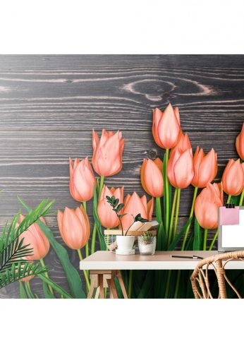 Fotótapéta narancssárga tulipánok fa háttéren - 225x150 -