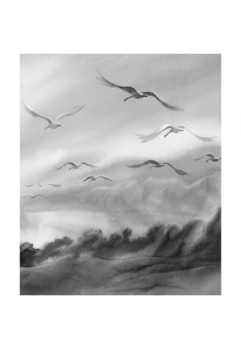 Tapéta madarak repülése fekete-fehérben - 225x270 cm