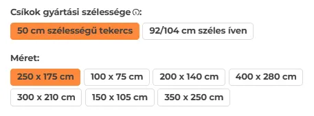 Méretválasztó a terméklapon