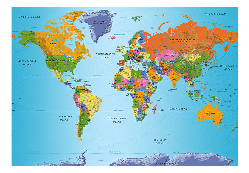 Fotótapéta - World Map: Colourful Geography, 98x70 cm, Öntapadós