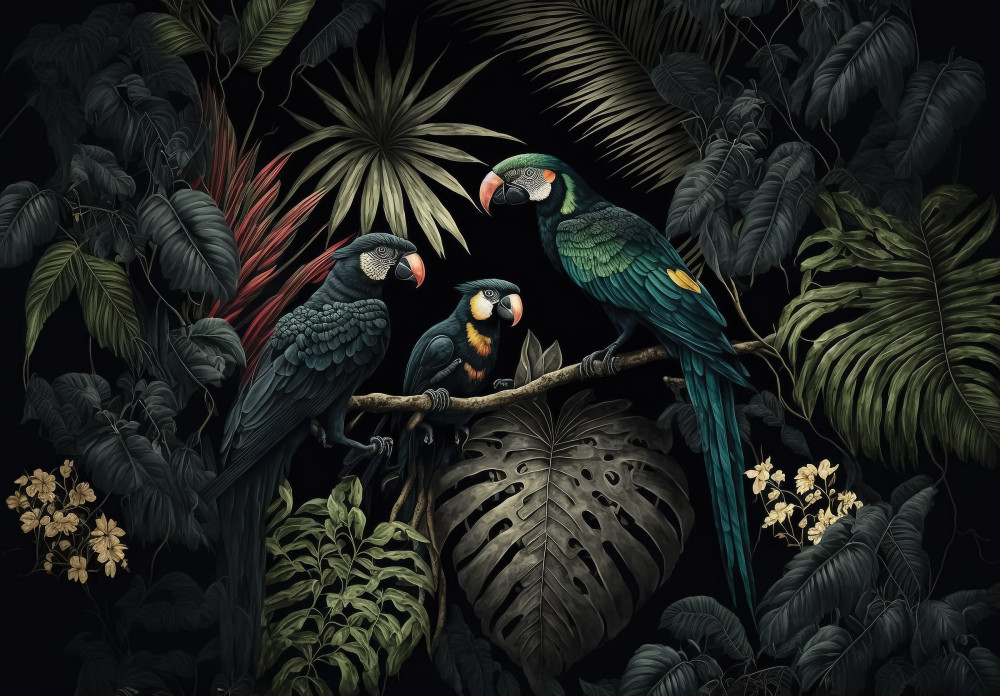 Papagájok a dzsungelben poszter, fotótapéta Vlies (312 x 219 cm)