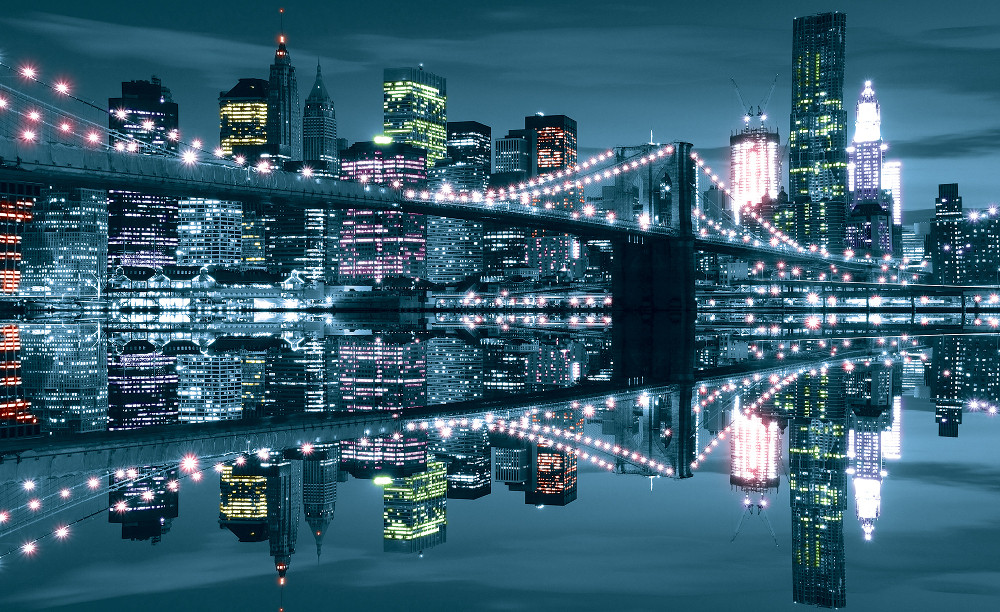 Brooklyn-híd éjszaka poszter, fotótapéta Vlies (208 x 146 cm)