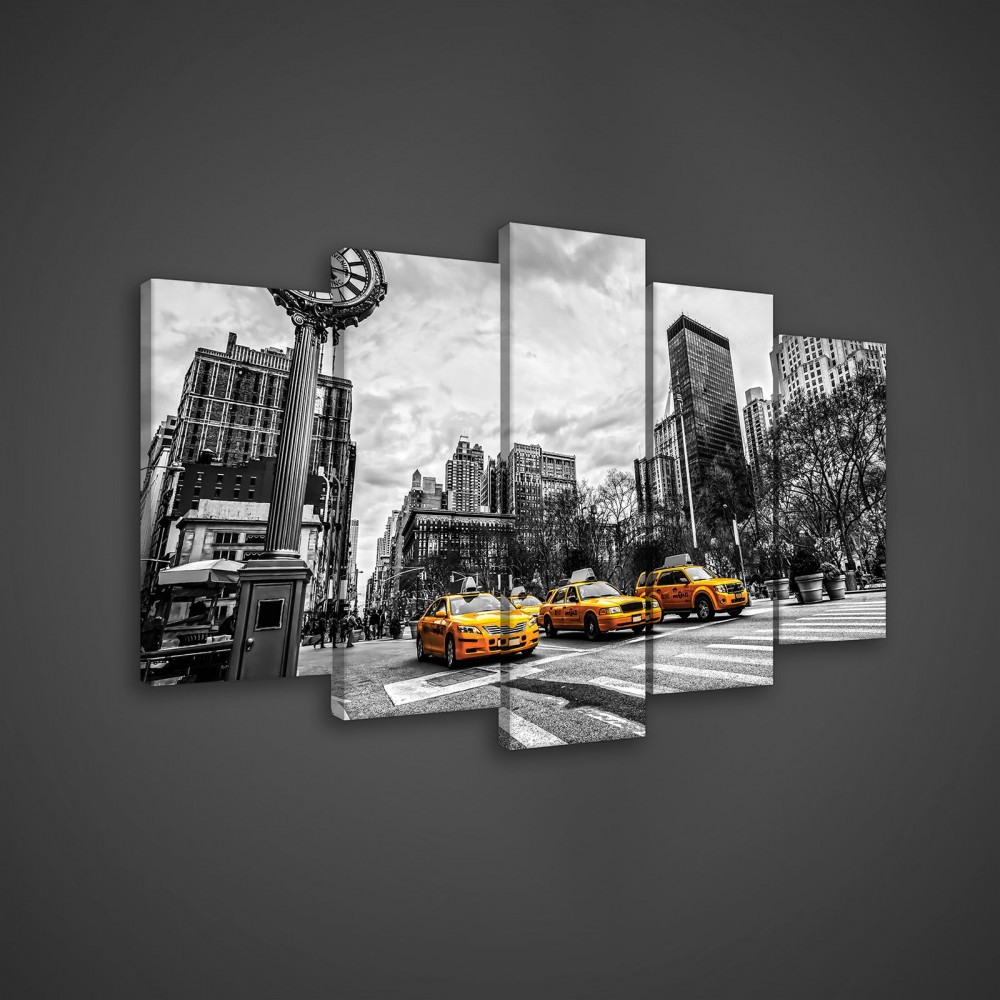 Vászonkép 5 darabos, New York és a sárga taxik 100x60 cm méretben